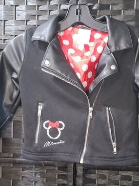 Disney Minnie Mouse  Moto Faux Leather Jacket size 5/6 NWOT
